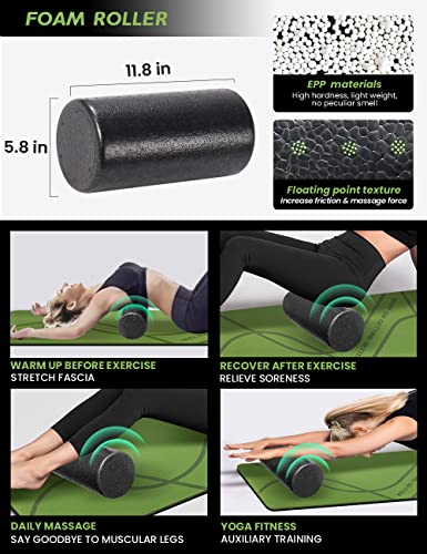 Yoga Starter Kit 12 in 1 - Yoga Set Include Yoga Mat, Foam Roller, 4 Resistance Bands, Yoga Blocks 2 Pack with Strap, 2 Peanut Massage Balls, Yoga kit and Sets for Beginners - style: BLACK