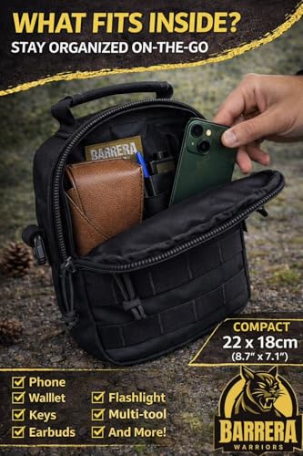 Tactical Sling Bag, EDC Sling Backpack with MOLLE, Small Military Crossbody Tactical Pack, Compact Everyday Carry Bag for Travel, Hiking, Outdoor, Water Resistant (Black) - color: Black