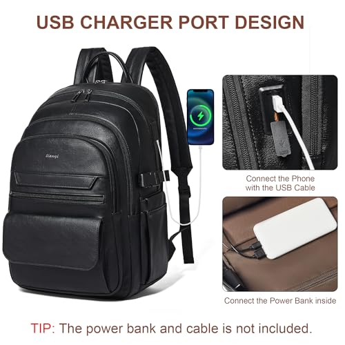 Vegan Leather Backpack, TSA Travel Backpack for Men and Women, Fits 17.0 Inch Notebook with Luggage Strap and USB Port, Black - color: Black