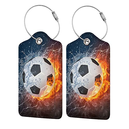 2 Pack Soccer Luggage Tags for Suitcases, Cool Leather Luggage Tag for Travel, Bag Tag Privacy Name ID Card Bag Labels for Friends Adults Kids Tourists Sports - color: Soccer