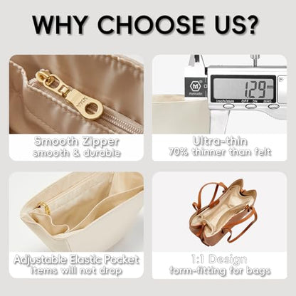 Premium Waterproof Nylon Cyme Bag Organizer, Lightweight & Durable Purse Insert for Cyme Mini Bag, Handbag Shaper Purse Accessories with Sturdy Smooth Zipper (Beige) - size: Nylon-Mini