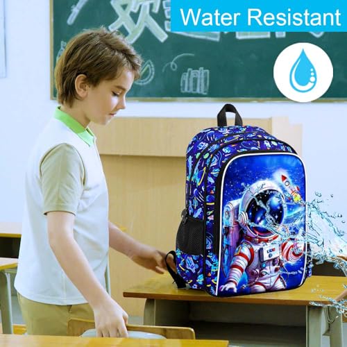 HPJGD 3PCS Astronaut Bookbag for Boys, Water Resistant Kids Backpack Set with Lunch Box, Cool School Bag for Elementary Preschool Toddler - Thumbs-Up Astronaut - color: Cool Uv Printed Thumbs-up Astronaut Blue