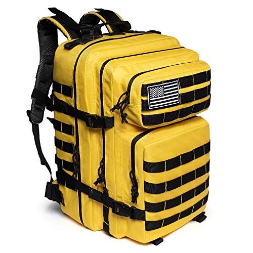 QT&QY 45L Military Tactical Backpacks Molle Army Assault Pack 3 Day Bug Out Bag Hiking Treeking Rucksack… - color: 3.2 Yellow