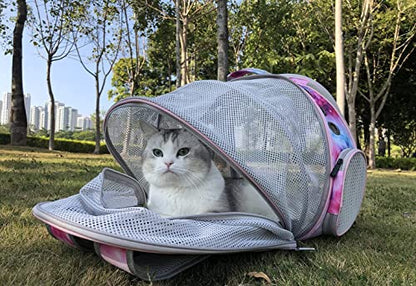 Galaxy Pink Dual Expandable Cat Backpack Carrier, Fit up to 20 lbs, Expandable Pet Carrier Backpack for Large Fat Cat and Small Puppy - color: Galaxy Pink