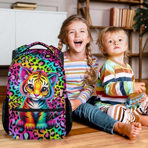 School Backpack for Kids - 17 Inch Tiger Backpack with Adjustable Straps - Cartoon Leopard Print Large Capacity Bookbag for Elementary - color: Color2-1