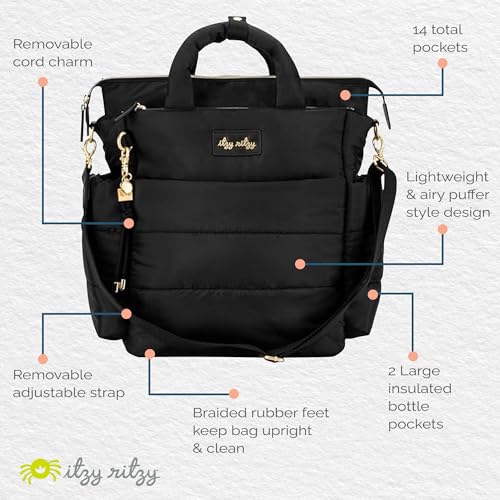 Itzy Ritzy Dream Convertible Diaper Bag Tote Backpack - Baby Diaper Bag with 14 Pockets, Changing Pad & More (Midnight Black) - color: Midnight Black