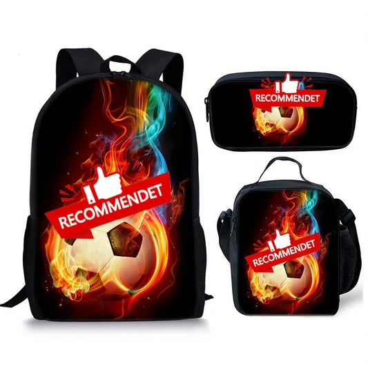 3PCS Soccer Backpack Set, 16" Lightweight Football Daypack, Soccer Ball Print Casual Laptop Backpack for Travel Camping Work (style-4) - color: Style-4