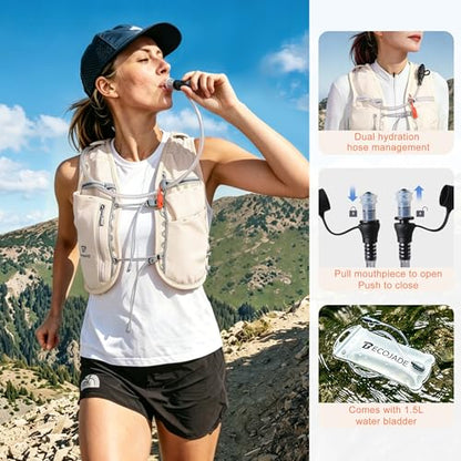 BECOJADDE 5L Running Vest for Women, Hydration Backpack Lightweight & Breathable for Trail Running, Marathon, Hiking, Cycling - color: Beige