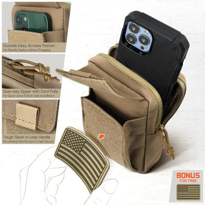 Tactical Backpack Accessories Pouch, Molle Accessories Shoulder Strap Attachment Pouches Utility EDC Phone Pouch Sport - color: Coyote Brown-2pcs