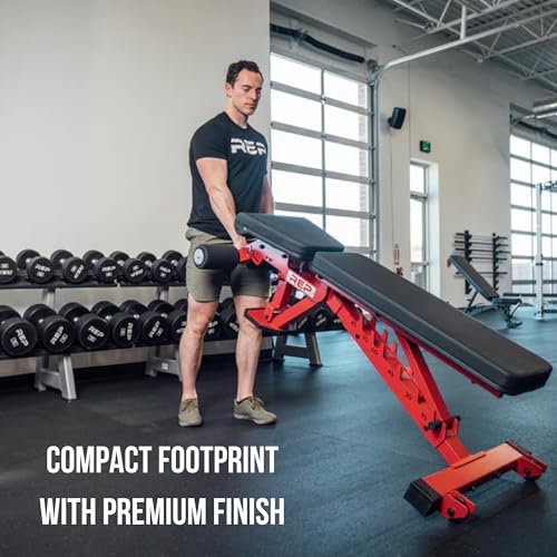 Rep Fitness Adjustable Bench – AB-3000 FID – Flat/Incline/Decline - color: Matte Red