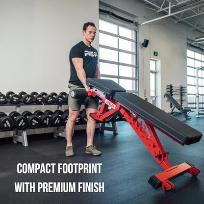 Rep Fitness Adjustable Bench – AB-3000 FID – Flat/Incline/Decline - color: Matte Red