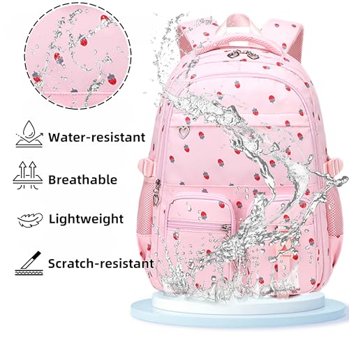 Girls Backpack Lightweight Bookbags for High School Laptop Backpack For College Women Big Student Daypack Casual (Strawberry-Pink) - color: Strawberry-pink