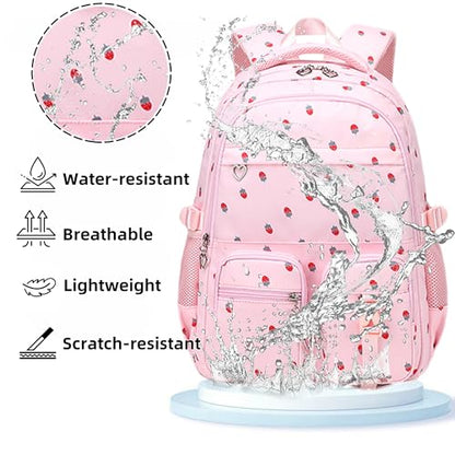 Girls Backpack Lightweight Bookbags for High School Laptop Backpack For College Women Big Student Daypack Casual (Strawberry-Pink) - color: Strawberry-pink