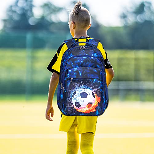 LEDAOU Girls Boys Backpack with Lunch Box, 3-Piece School Bookbag Set - color: A-soccer Blue