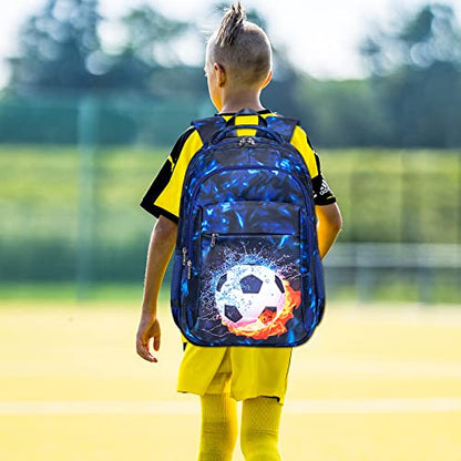 LEDAOU Girls Boys Backpack with Lunch Box, 3-Piece School Bookbag Set - color: A-soccer Blue