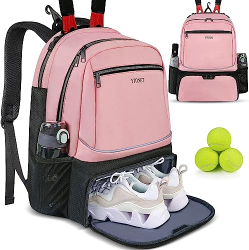 Ytonet Tennis Bag Tennis Backpack for Women Men 2 Rackets with Insulated Pocket Ventilated Shoe Compartment - color: Pink