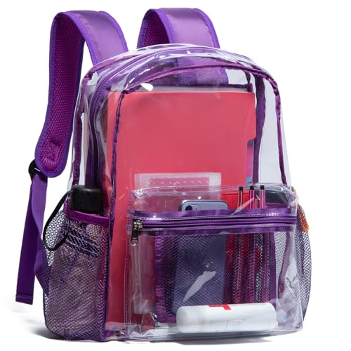 Vorspack Clear Backpack Heavy Duty PVC Transparent Backpack with Reinforced Strap for College Workplace | Heavy Duty - color: Purple