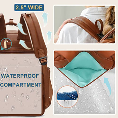 MOMINSIDE Diaper Bag Backpack, Leather Baby Bag with 18 Pockets, Diaper Backpack for Women Mom, Travel Baby Bag for Girl Boy, Large Wet Pocket, 4 Insulated Pockets, Stroller Straps, Brown - color: Brown