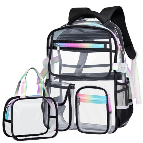 Clear Backpacks for School, Clear Backpack Heavy Duty Stadium Approved, TPU Waterproof See Through Backpack with Reflective Strips, Large clear Backbag for Travel, Work, Concerts, Girls & Boys