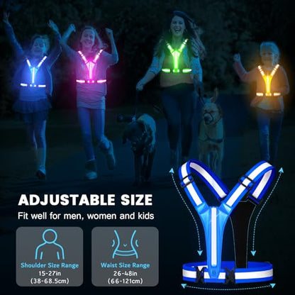 Fokia Kunbio LED Reflective Running Vest Gear,Light Up Vest Runners Night Walking USB Rechargeable,Up to 11hrs Light with Adjustable Waist/Shoulder for Women Men Kids - color: Bule
