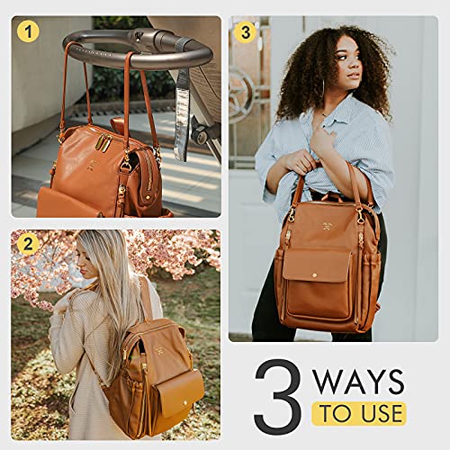 miss fong Diaper Bag Backpack Baby Diaper Bag for Girls and Boys, Leather Purse with 13 Pockets Diaper Bag Organizer,Changing Pad,Stroller Straps,4 Insulated Pockets - color: Brown