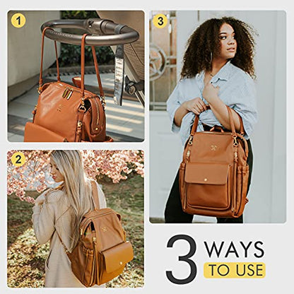 miss fong Diaper Bag Backpack Baby Diaper Bag for Girls and Boys, Leather Purse with 13 Pockets Diaper Bag Organizer,Changing Pad,Stroller Straps,4 Insulated Pockets - color: Brown
