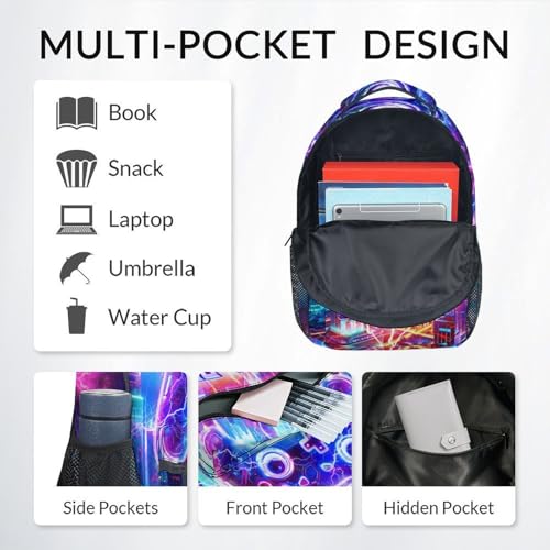 Kids Backpack Boys, 17 Inch Gaming School Bag for Children; Large Capacity Game Controller Bookbag with Internal Organizer Pockets for Elementary and Middle School - color: Dark Purple