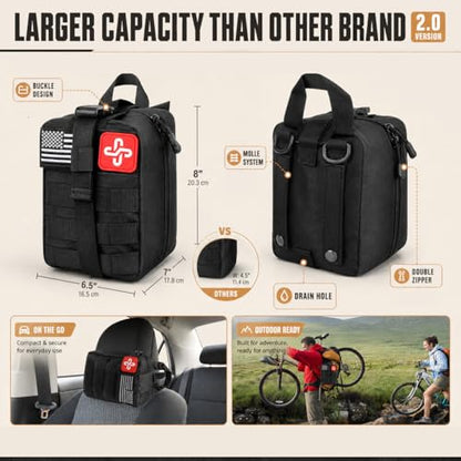 Survival Kit, 250Pcs Survival Gear First Aid Kit with Molle System Compatible Bag and Emergency Tent, Emergency Kit for Earthquake, Outdoor Adventure, Hiking, Hunting, Gifts for Men Women - color: A-Black