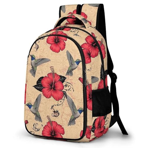 Travel Backpack Purse for Women, Classic Hummingbird Art Lily Flowers Birds Cute Laptop Backpack with Tumbler Holder for Nurse Teacher College Work Casual Daypack - color: Pattern (331)