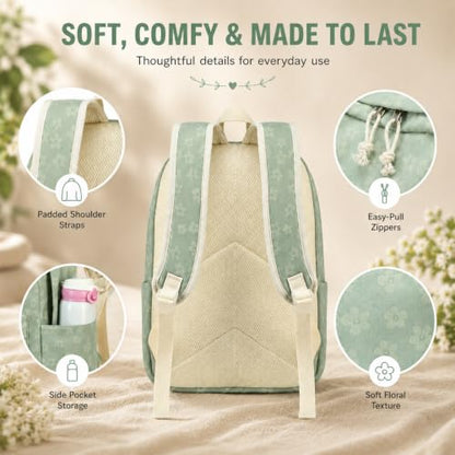 LEDAOU Backpack for Teen Girls Lightweight Kids Bookbag for Elementary Middle High School College Women Laptop Casual Daypack (Green Flowers) - color: Green Flowers