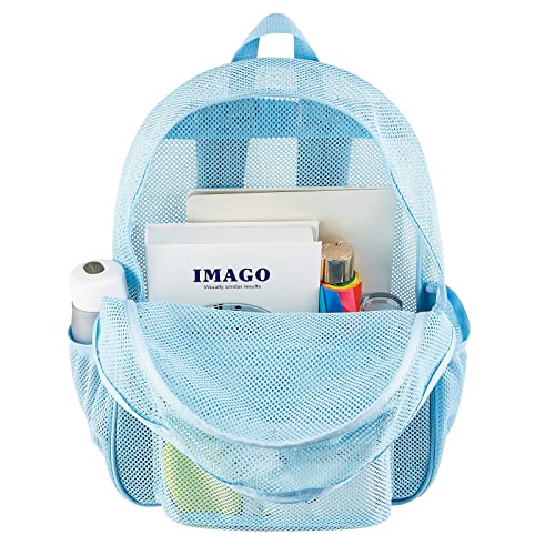 COVAX Heavy Duty Mesh Backpack, See Through College Backpack with Padded Shoulder Straps for Commuting, Swimming, Travel, Beach, Outdoor Sports (Blue) - color: Blue