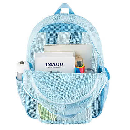 COVAX Heavy Duty Mesh Backpack, See Through College Backpack with Padded Shoulder Straps for Commuting, Swimming, Travel, Beach, Outdoor Sports (Blue) - color: Blue