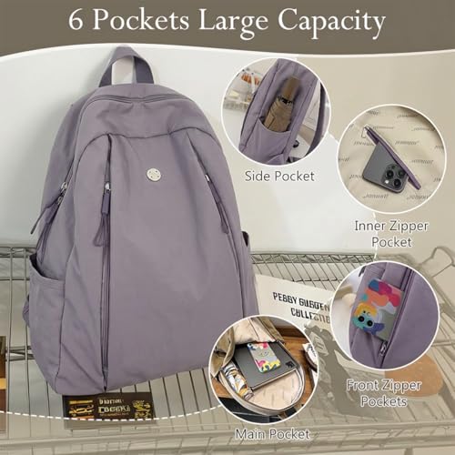 Nylon Backpack for Women Men, Waterproof Travel Backpack Purse Casual Daypack, Gym School Backpack for Daily Cycling (Purple) - color: Purple