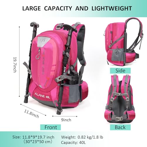 Hiking Backpack Camping 40L Outdoor Daypack Lightweight Travel Backpack with Rain Cover for Women Men (Pink) - color: Pink