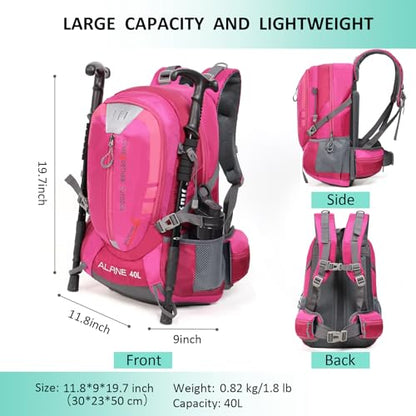 Hiking Backpack Camping 40L Outdoor Daypack Lightweight Travel Backpack with Rain Cover for Women Men (Pink) - color: Pink