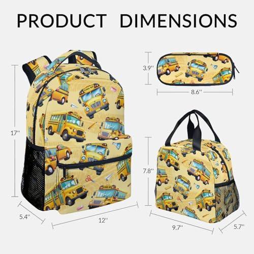 Kid Backpack Boys - School Bus Backpacks Set for Toddler - 3Pcs Bookbag with Lunch Bag and Pencil Pouch - School Bag for Kindergarten/Preschool/Elementary (17 Inch) - color: Yellow
