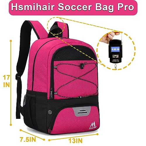 Hsmihair Soccer Bag-Soccer Backpack&Backpack for & Football Volleyball & Basketball,with Ball Compartment and Separate Cleat - color: Pink