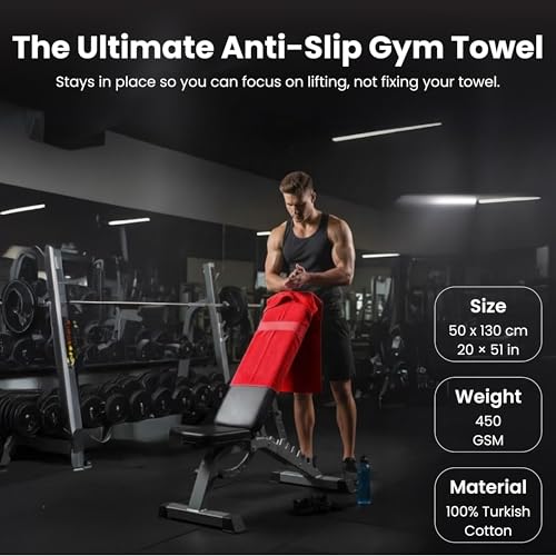 Dalisa Bench Hood Gym Towel – 100% Turkish Cotton – Non-Slip Hooded Design for Weight Benches – 450 GSM – 19.7" x 51.2" – Ultra-Absorbent, Quick-Dry Workout Towel – Made in Türkiye – Red - color: Red