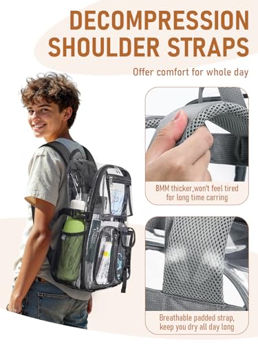 Clear Backpack Heavy Duty for Women Men Boys Girls, Large Clear Bookbag See Through Backpack for School College - color: 13-2#grey-3m Reflective Strips