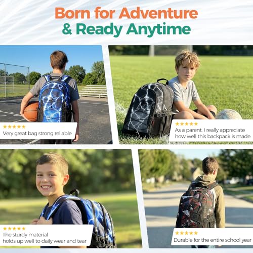 Choco Mocha Boys School Backpack, Blue Backpack for Teen Boys Kids Large Bookbag 17.5 Inch, Geometric - color: Blue-geometric