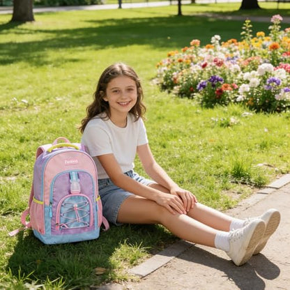 School Backpack for Teen Girls Bookbags, Large Capacity Water Resistant Laptop Bags Elementary High School Women Travel Daypacks - color: Pink&blue