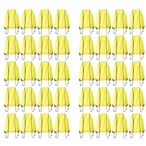 Drawstring Backpack Bulk 40Pcs Draw String Backpack Bags DIY Gym Sports Traveling Yoga Cinch Bag Sackpack Drawstring (yellow) - color: Yellow
