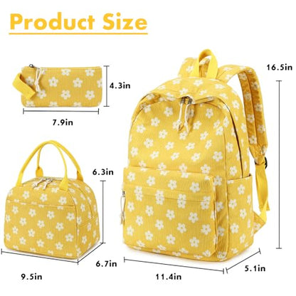 Bluboon School Backpack Set Girls Womens Laptop Bookbag Casual Daypack Fits 15 inch Laptop with Lunch Tote Bag and Pencil Bag - color: Flower 95 Yellow