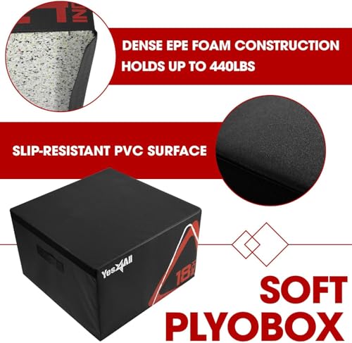 Yes4All Adjustable Soft Plyo Box, Jumping Trainer - For Plyometric Exercises and Conditioning, Multiple Height Variations - color: F. Black - 18"