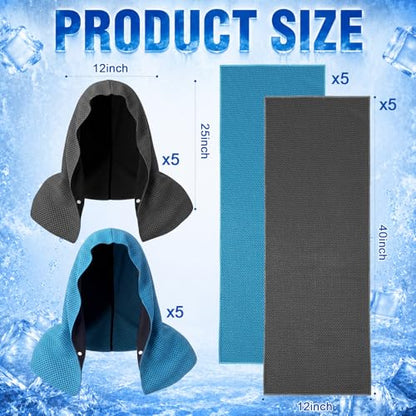 Honoson 20 Pcs12x25 Inch Cooling Hoodie Towel Bulk for Neck and Face 40x12 Inch Quick Dry Sweat Towels Instant Ice Cold Towel for Hot Weather Run Yoga Gym(Dark Gray,Light Blue) - color: Dark Gray,light Blue
