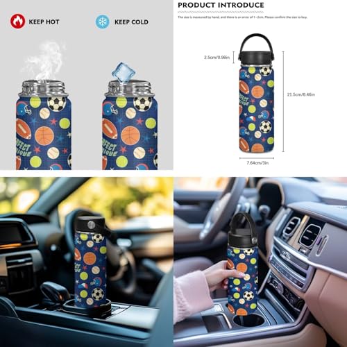 ZOUTAIRONG Backpack and Small Thermos with Carry Handle School Bags for Girls, Baseball Basketball Soccer Print Large Capacity & Lightweight Bookbag with Side Pockets - color: Baseball Basketball Soccer