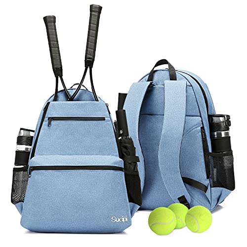 Sucipi Tennis Bag Professional Tennis Backpack for Men and Women Racket Bags Holds 2 Rackets with Ventilated Shoe Compartment - color: Sky Blue