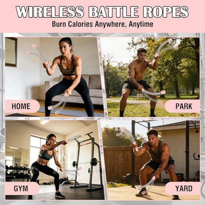 2PCS Ropeless Battle Ropes with Adjustable Weighted Ring-Battle, Cordless Battle Rope for Home Gym, HIIT Workout, Low-Impact Cardio, Strength Training, Portable Fitness Equipment for Women & Men