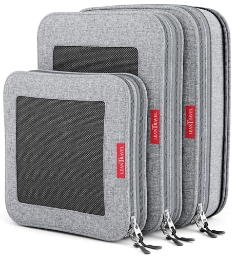 LeanTravel Premium Compression Packing Cubes for Travel - Suitcase Organizer Bags with Double Zipper & Breathable Mesh Panel - Space Saving Carry On Luggage Essentials (3-Pack, Grey) - color: Grey, size: 3 pack