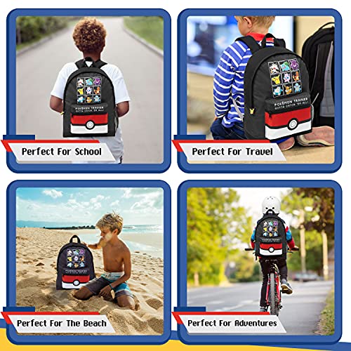 Pokemon Backpack for Kids Teens Boys Girls Pikachu Anime Bookbag Daypack Bag School Sports Gifts for Kids (Black/Red) - color: Black/Red